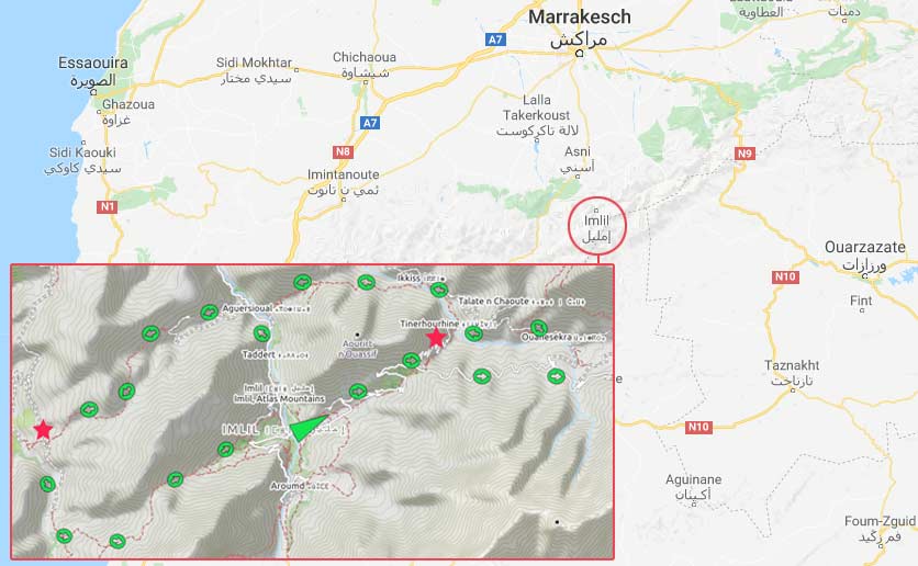 Route of our trekking tour in the Atlas Mountains