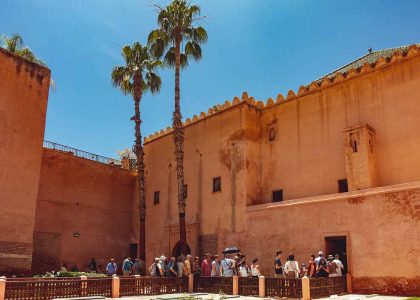 Tourists on a walking tour in Marrakech