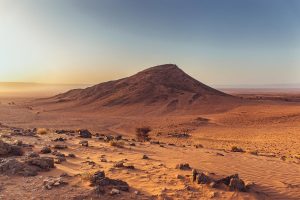 Sunrise in the desert near Zagora, Morocco