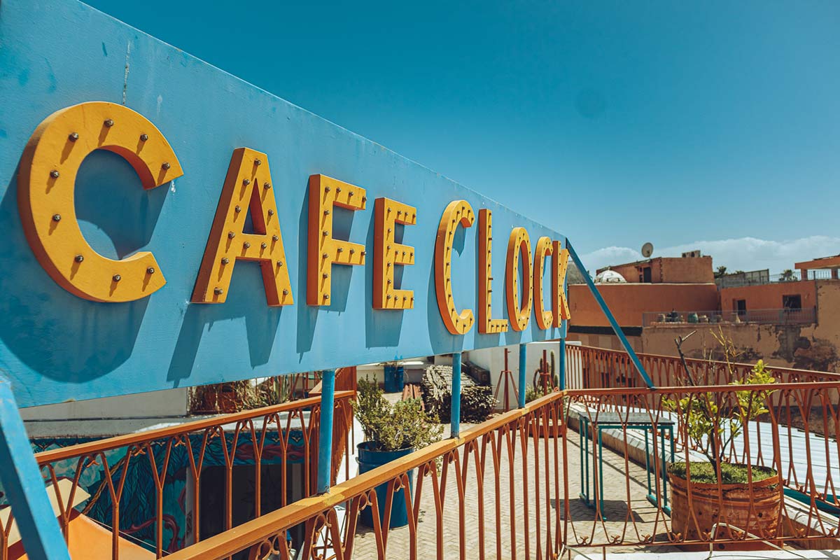 Roof terrace of the CafÃ© Clock Marrakech