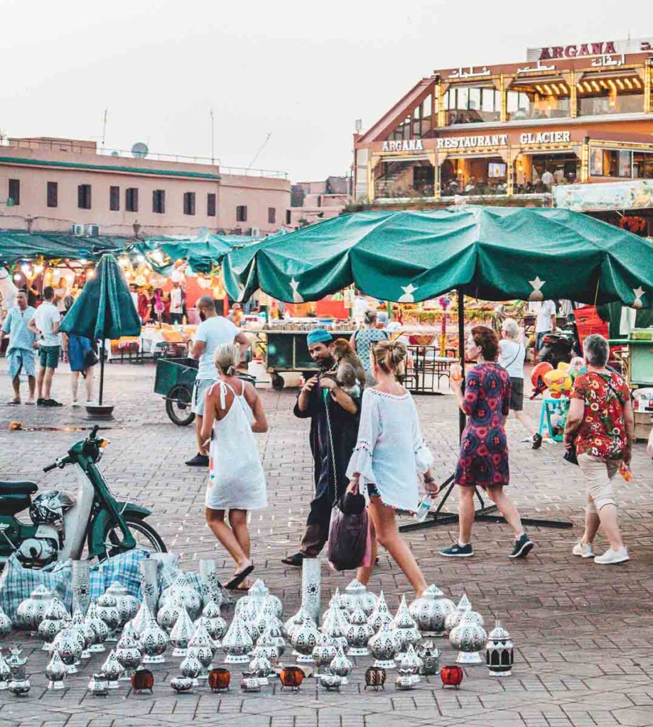 Western women walking on Jamaa el Fna